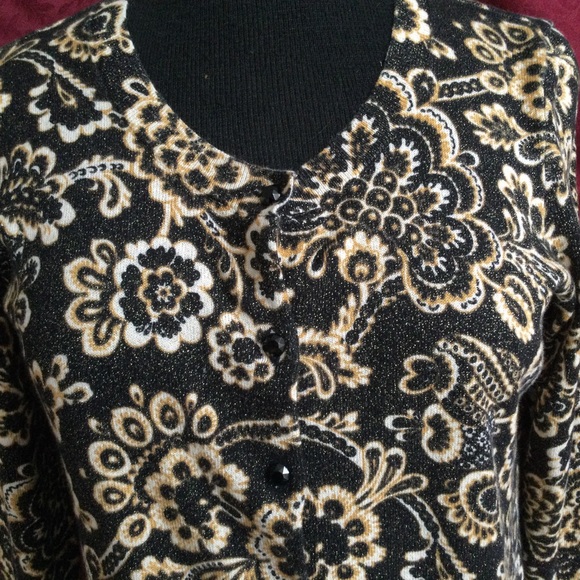 Talbots Gold Metallic Medium Petite Cardigan Holiday Party - Picture 3 of 11